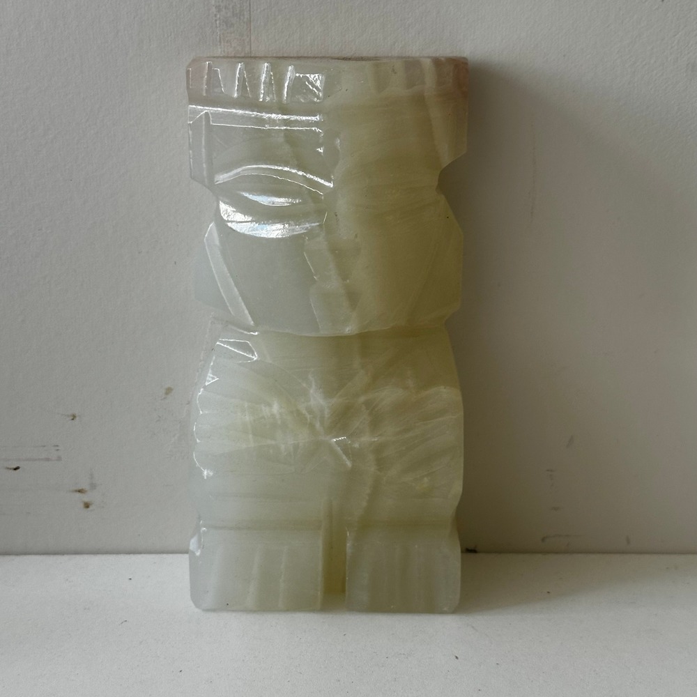 Vintage Hand Carved Onyx Stone Mayan Aztec Deity Figurine Sculpture Off White 5"